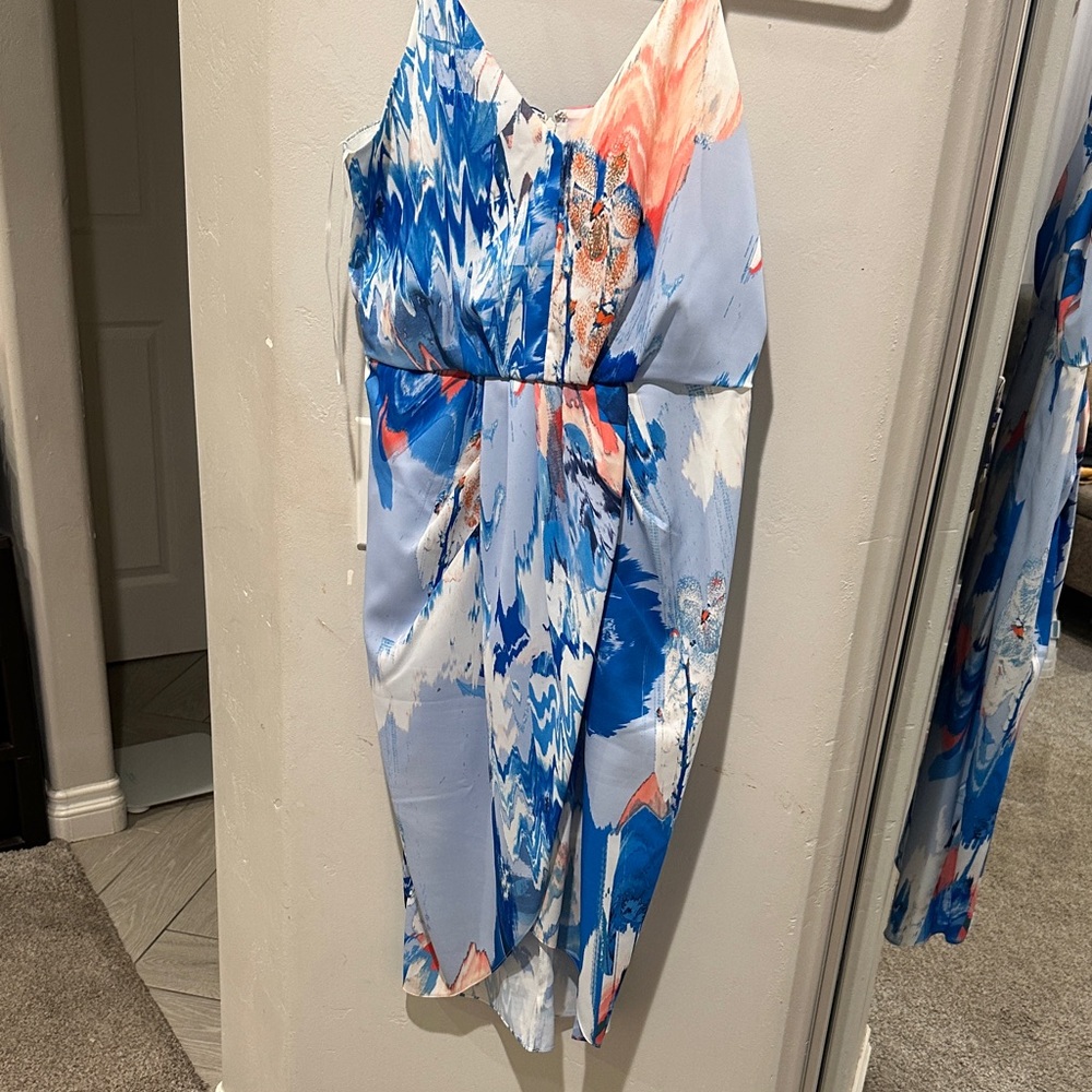 Chelsea28 Vibrant Blue and Coral Dress